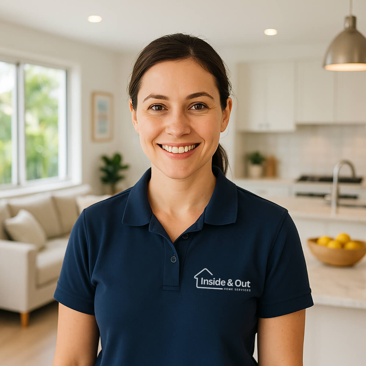 A professional cleaner from Inside & Out Home Services in a clean Gold Coast home.